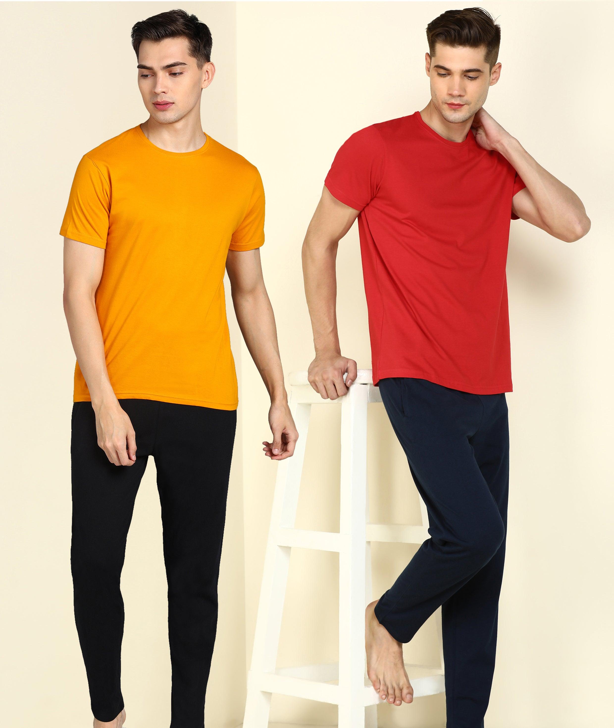 Mens Multicolours Combo T.Shirt & Pyjama Set - Young Trendz