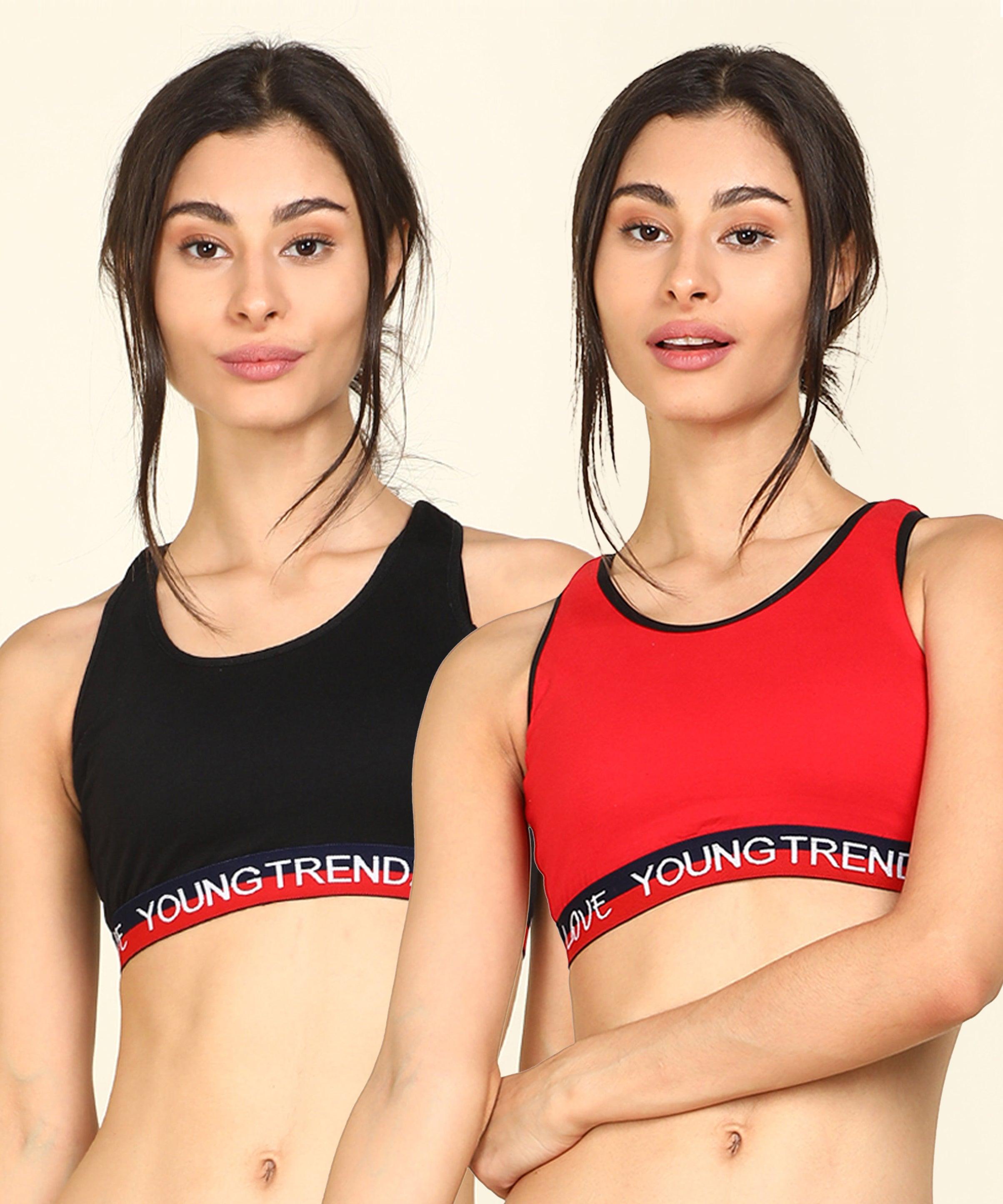 Womens Non Padded Love Elastic Combo Sports Bra - Young Trendz