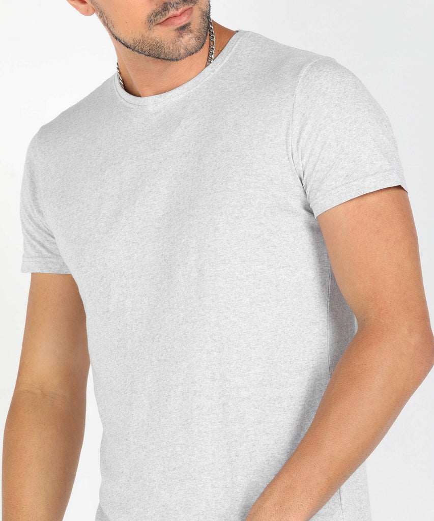 Young Trendz Men Halfsleeve Solid Tshirt (White Melange) - Young Trendz