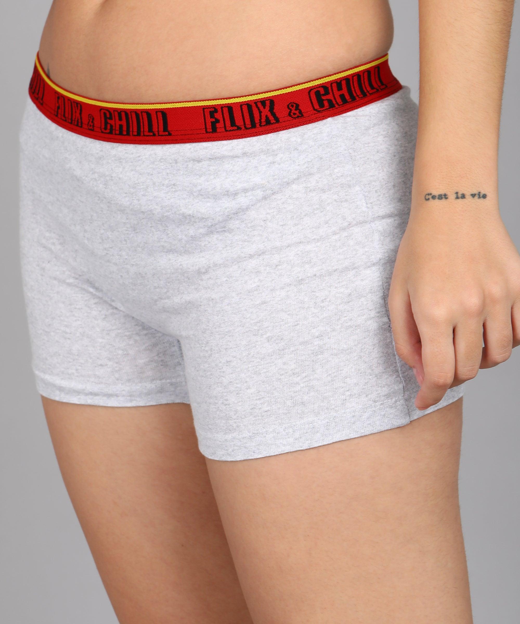 Womens FLIXCHILL Boys Shorts 2Combo (White Melange) - Young Trendz