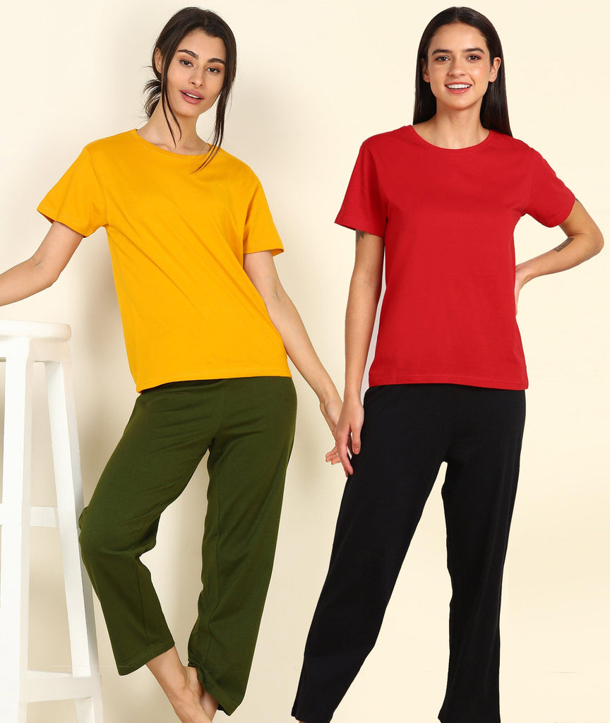 Women T-shirt & Pyjama Set Pure Soft Cotton - Combo Set - Young Trendz