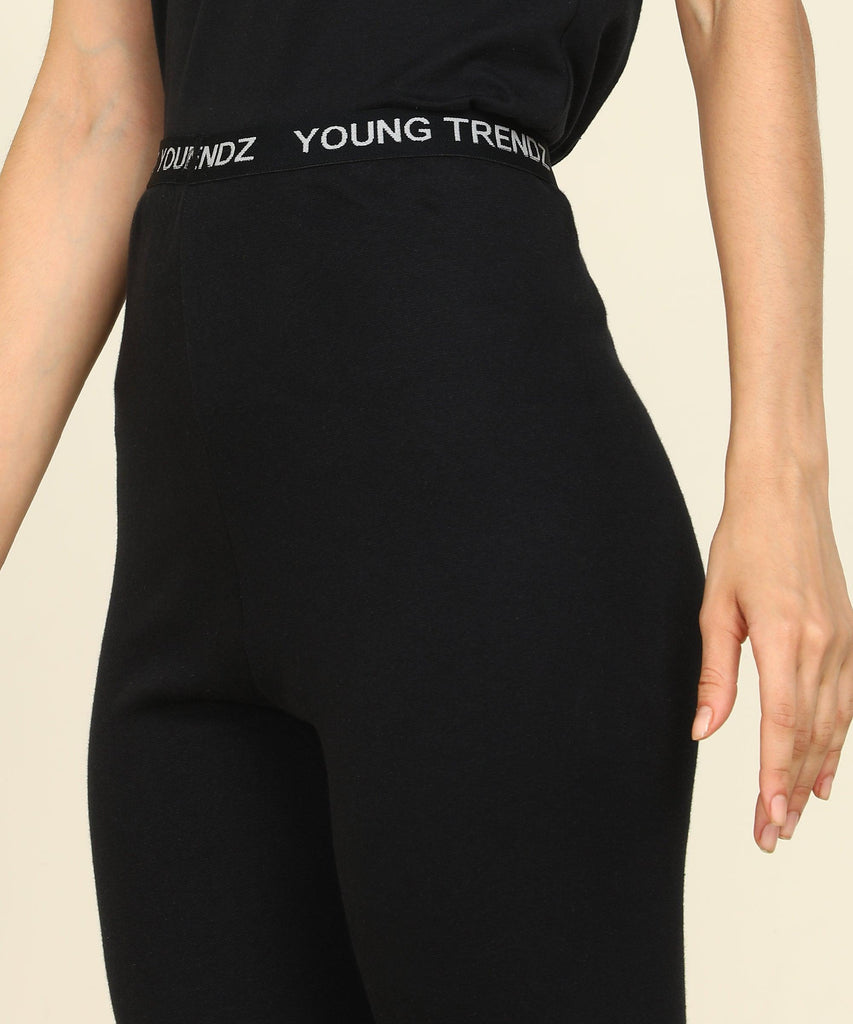 Womens Lounge Wear Regular Fit T-Shirt And Solid Tights Set - Young Trendz