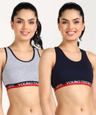 Womens Non Padded Love Elastic Combo Sports Bra - Young Trendz