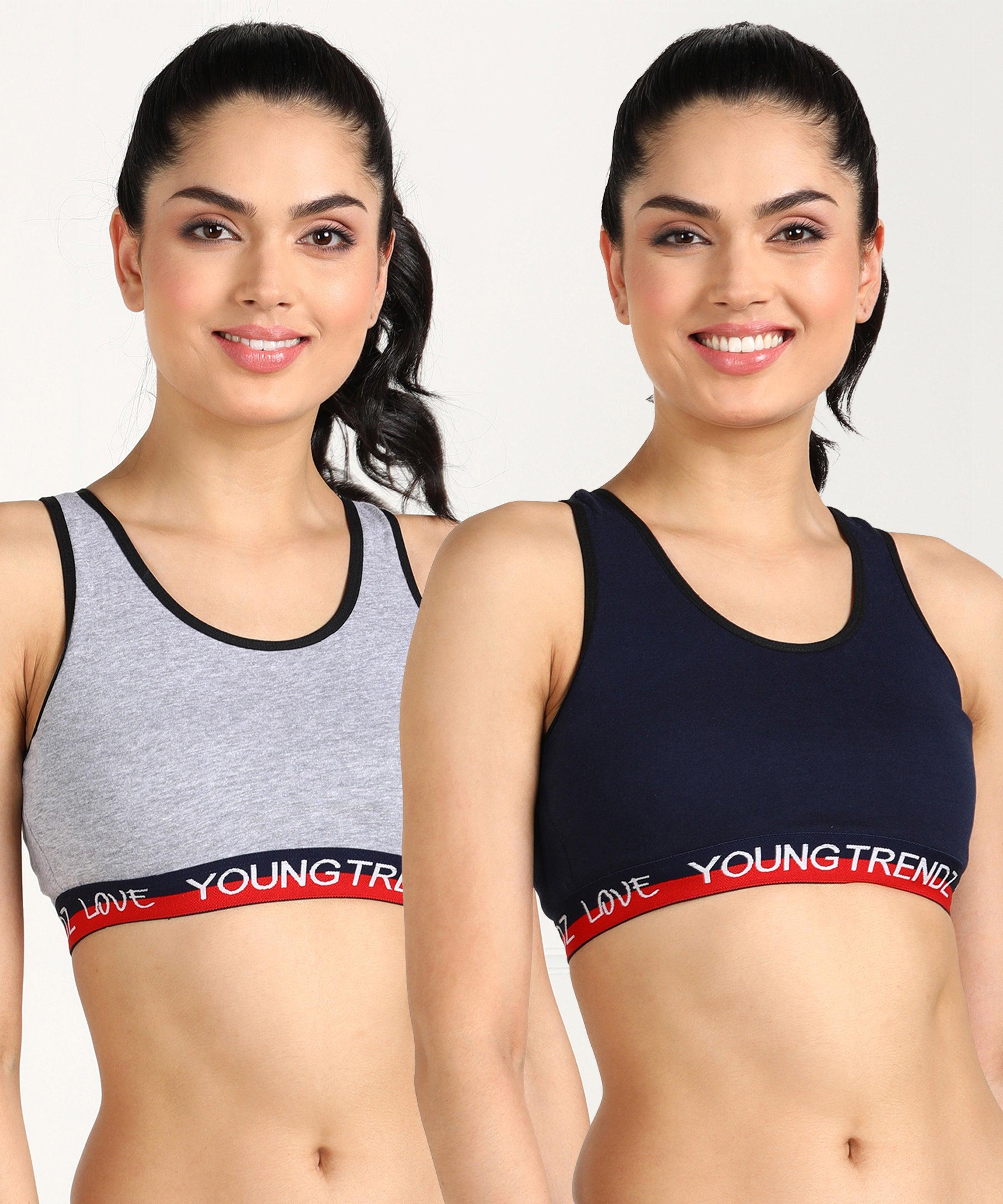 Womens Non Padded Love Elastic Combo Sports Bra - Young Trendz