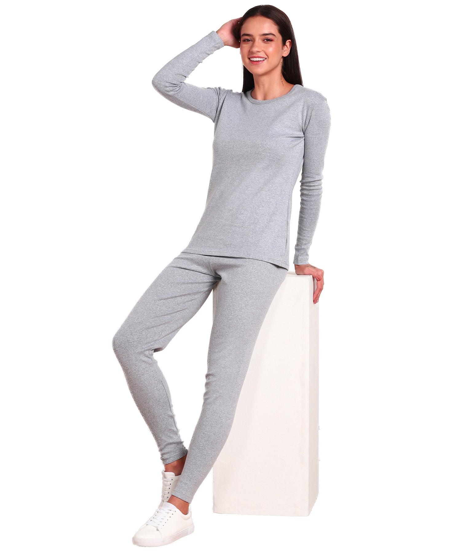 Thermal Tights & Full Sleeve Top Set for Winter Stretchable - Black - Young Trendz