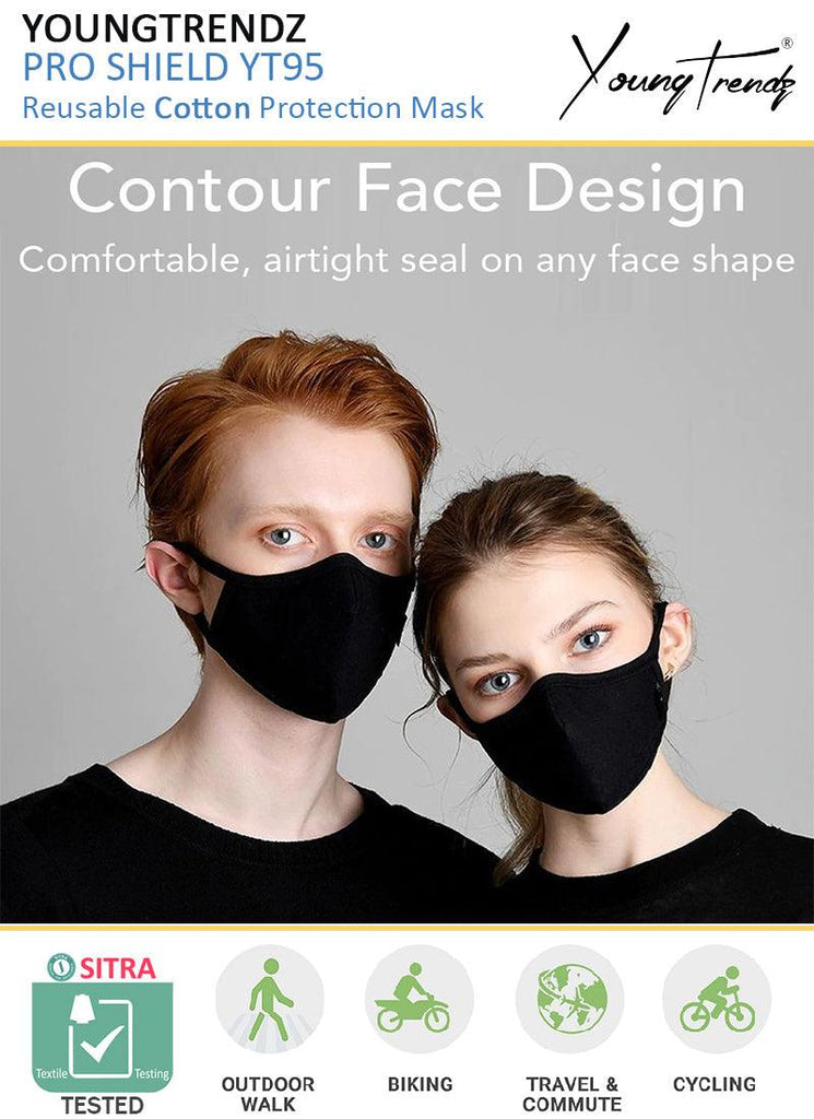 Young trendz Anti-Pollution -Virus Saftey -Bike Rider -Cotton Mask (Pack of 2) (Black, Free Size, Pack of 2) - Young Trendz