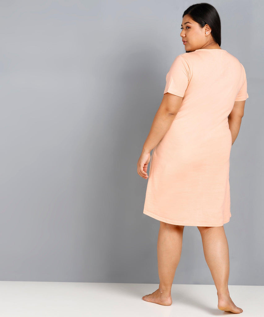Womens Plus Size Printed Nighty (Peach) - Young Trendz