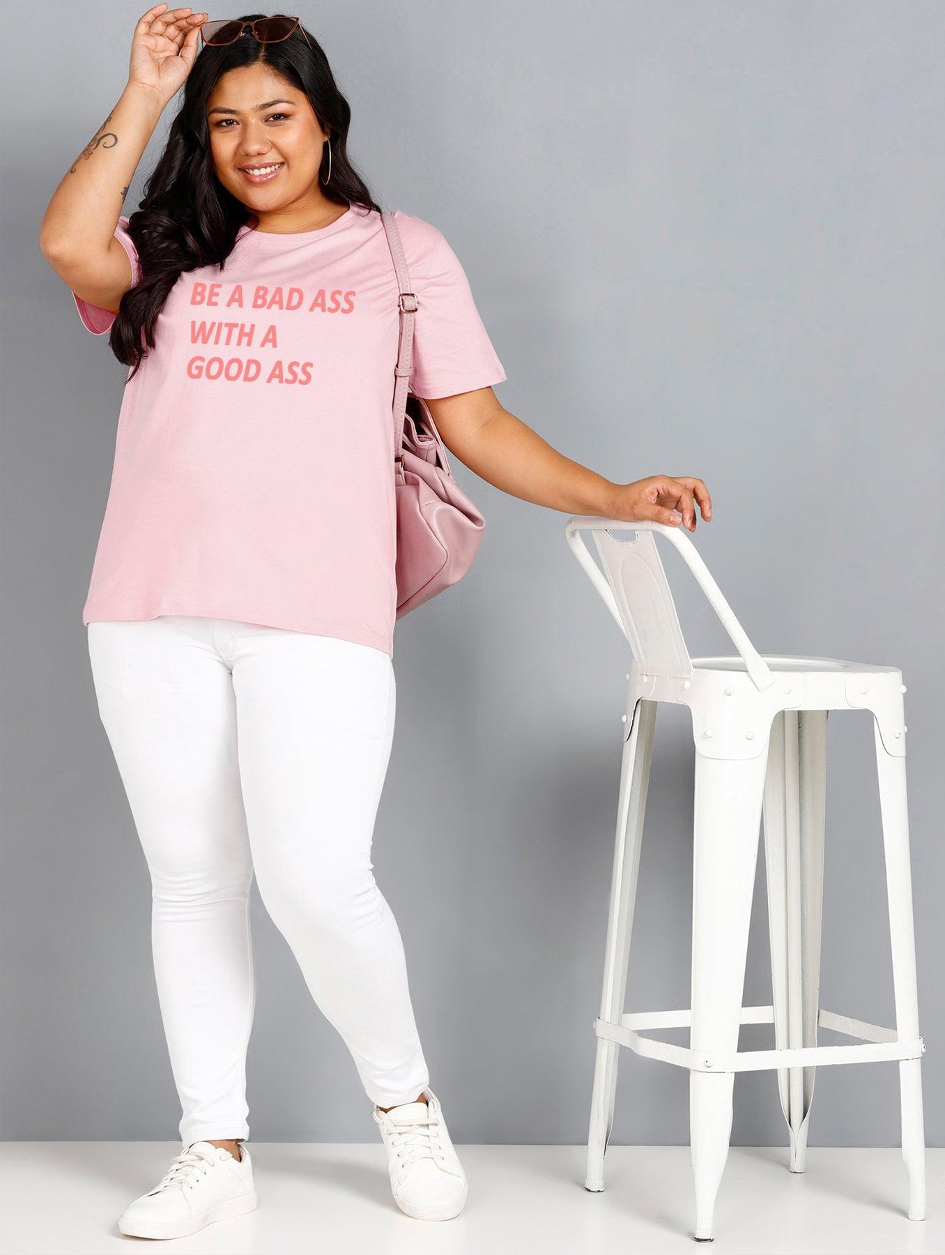 Womens Regular fit Plus Size Printed T-shirt (PINK) - Young Trendz