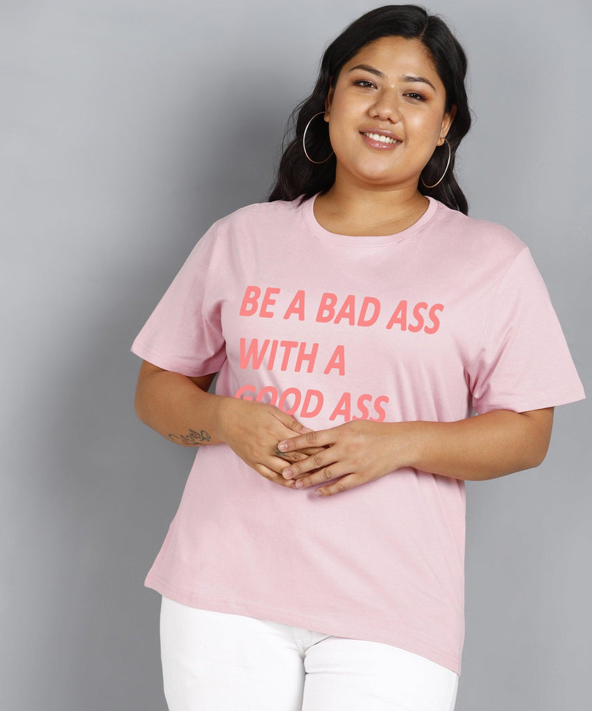 Womens Regular fit Plus Size Printed T-shirt (PINK) - Young Trendz