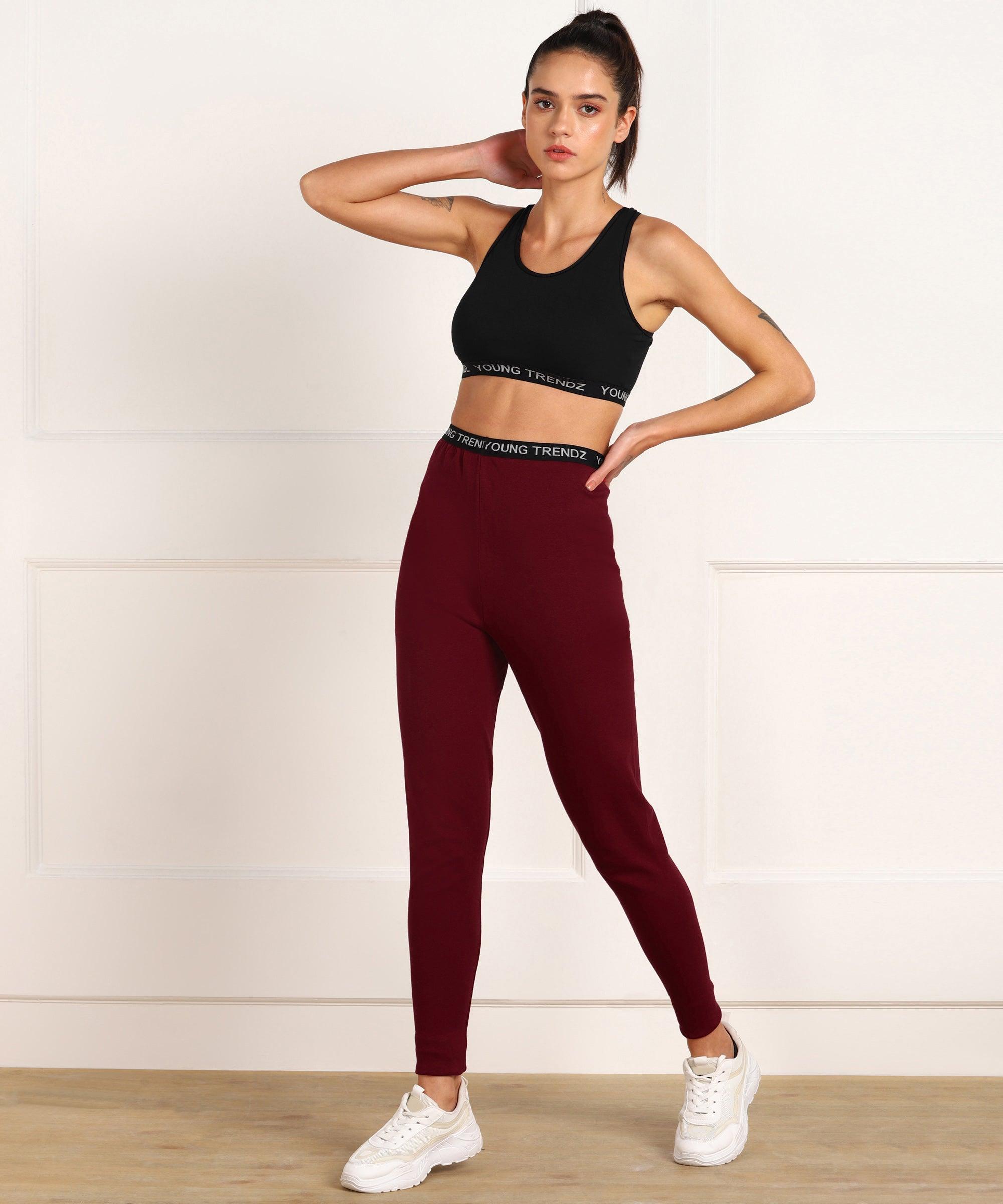 Young Trendz Womens Active Co-Ord Set (Black_Maroon) - Young Trendz