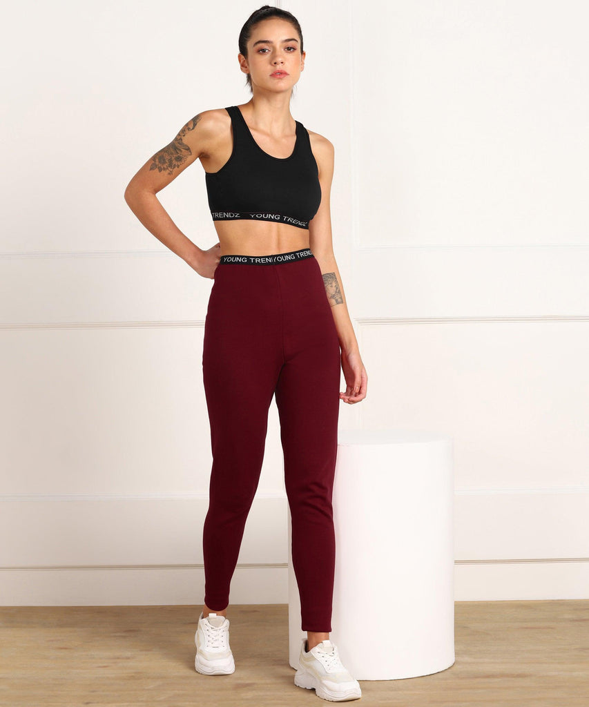 Young Trendz Womens Active Co-Ord Set (Black_Maroon) - Young Trendz