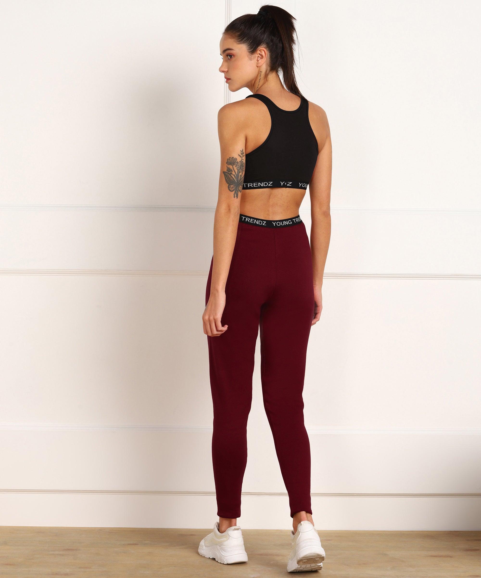 Young Trendz Womens Active Co-Ord Set (Black_Maroon) - Young Trendz