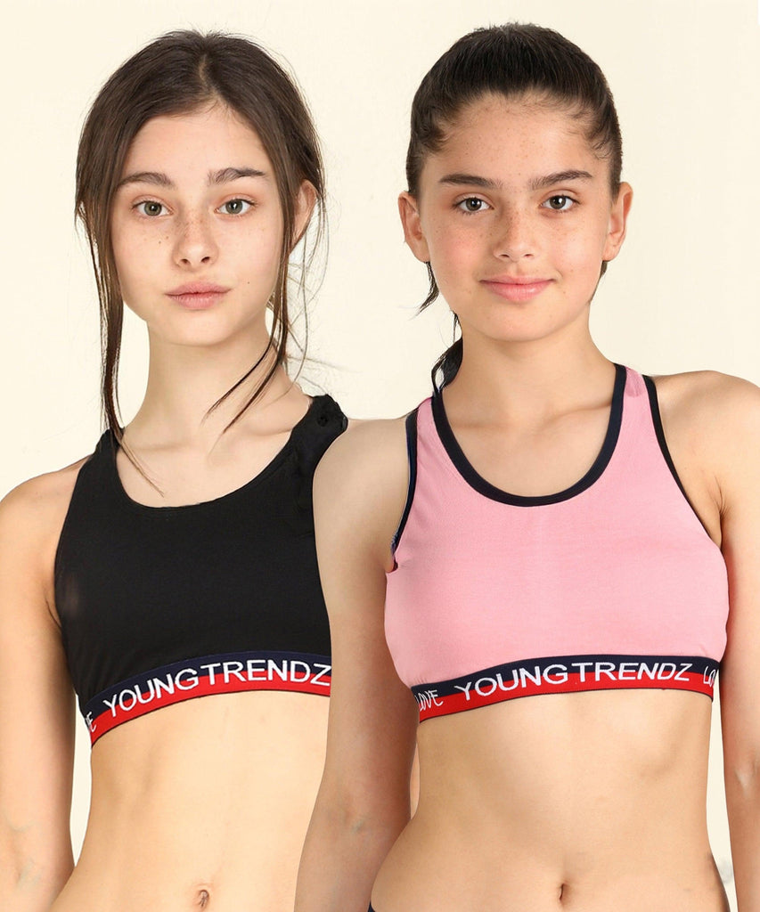 Young Trendz Girls Non Padded Love Elastic Combo Sports Bra(Pack of 2) - Young Trendz