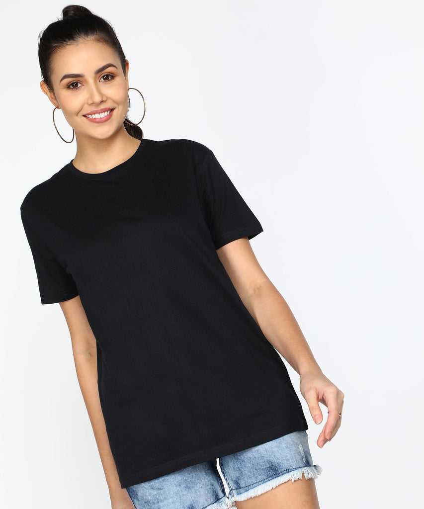 Solid Womens Oversize Tshirt Solid Men Round Neck Black T-Shirt - Young Trendz