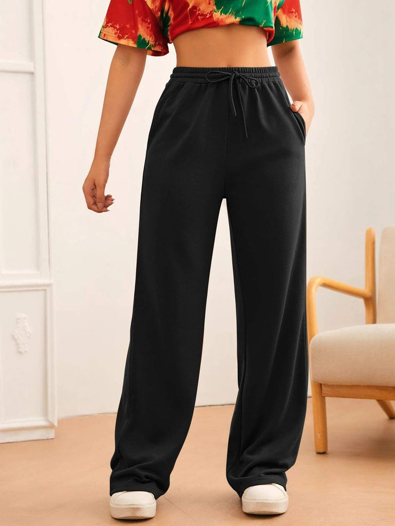 Womens Solid Loose Track Pants (Black) - Young Trendz