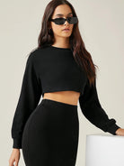 Womens Boxy Crop Full Sleeve Solid Sweatshirt (BLACK) - Young Trendz