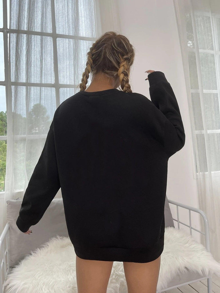 Women's Oversized Sweatshirt Solid Black - Young Trendz