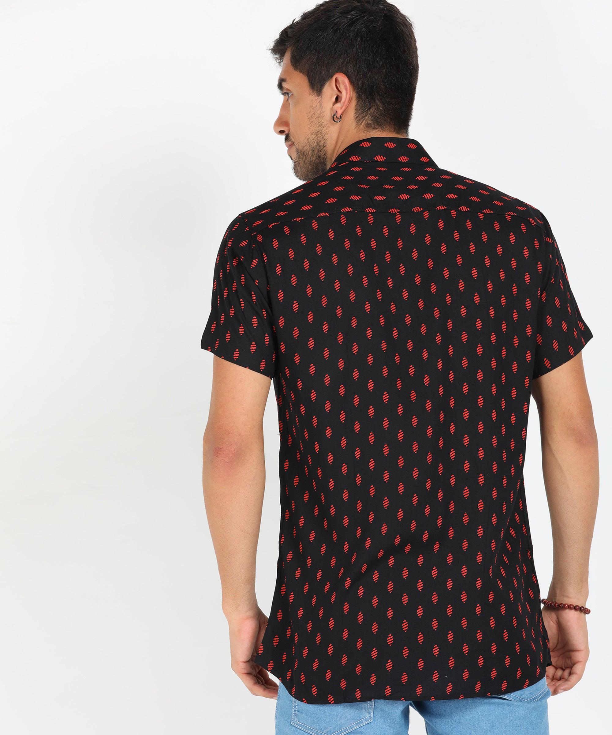 Mens Half Sleeve Casual Printed Shirt (Black) - Young Trendz