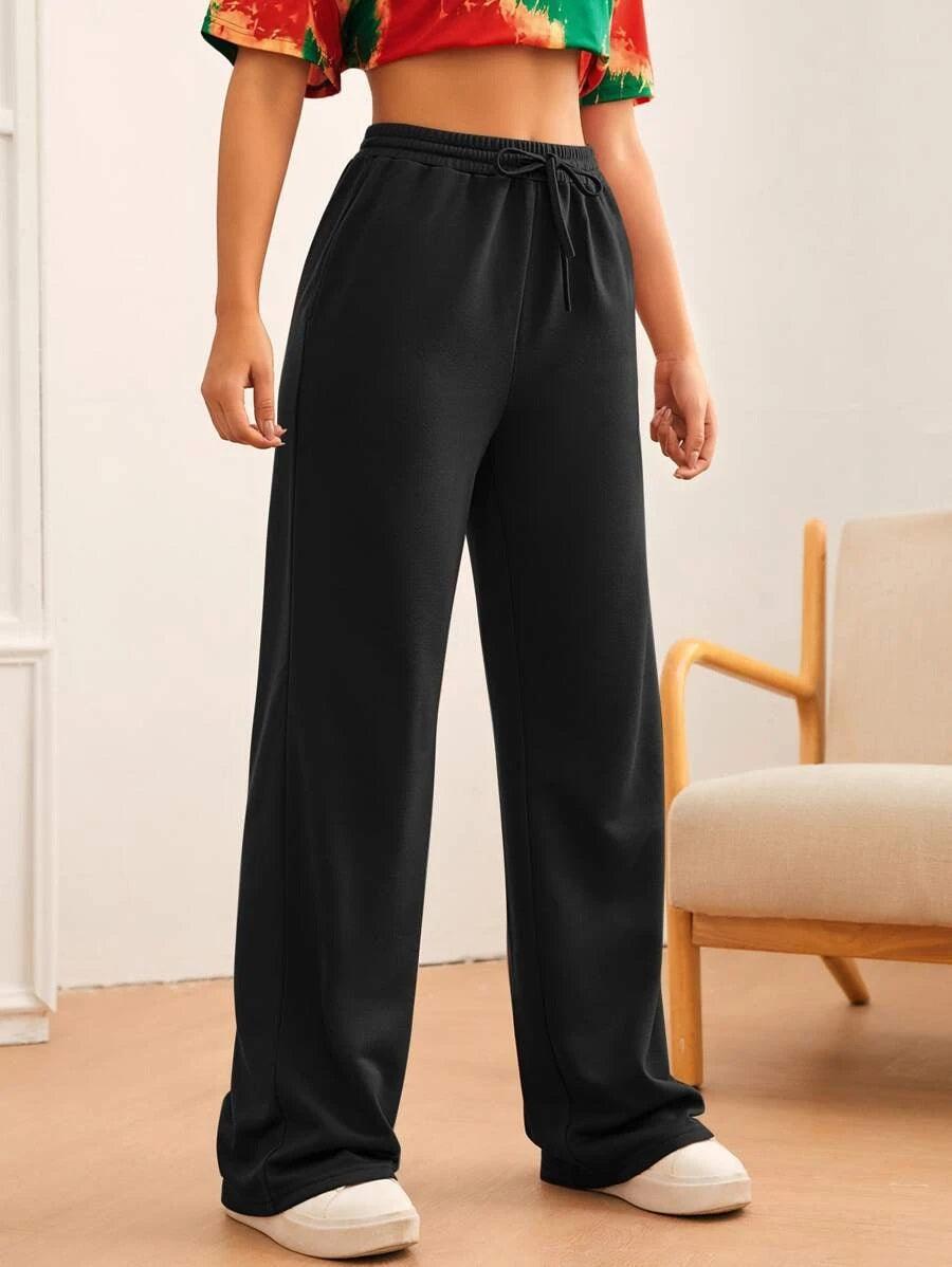 Womens Solid Loose Track Pants (Black) - Young Trendz