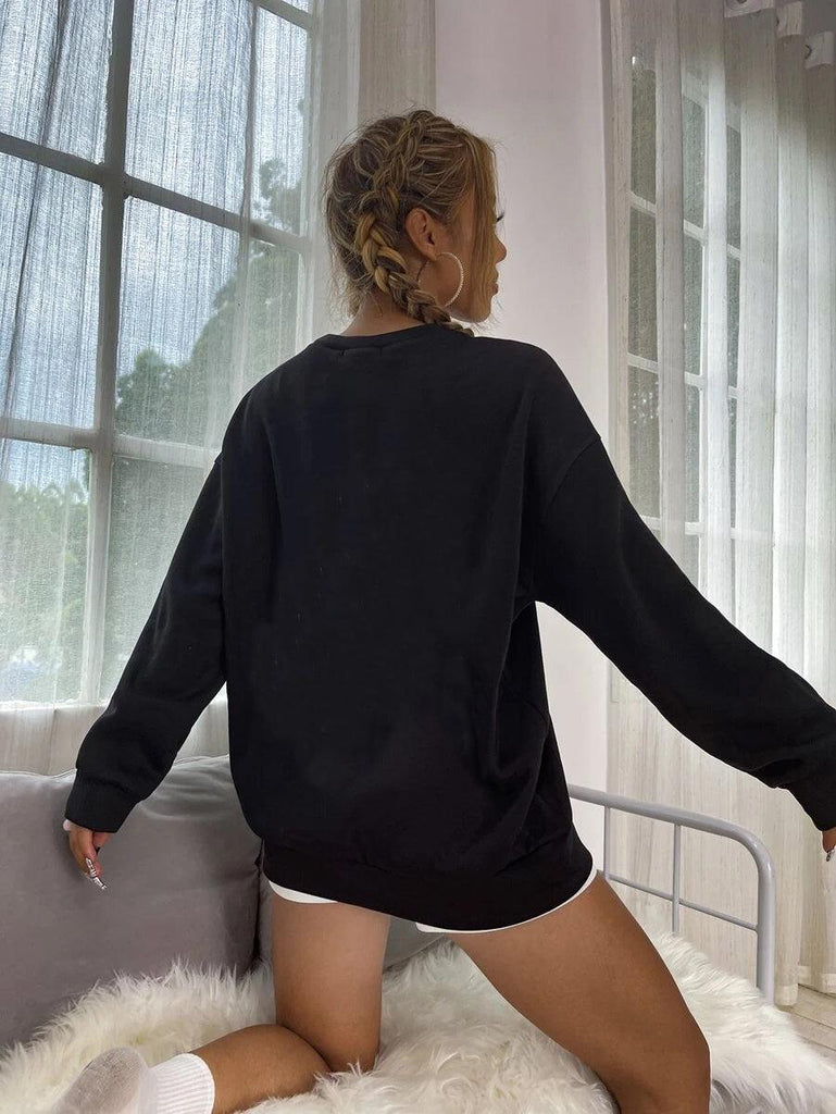 Women's Oversized Sweatshirt Solid Black - Young Trendz