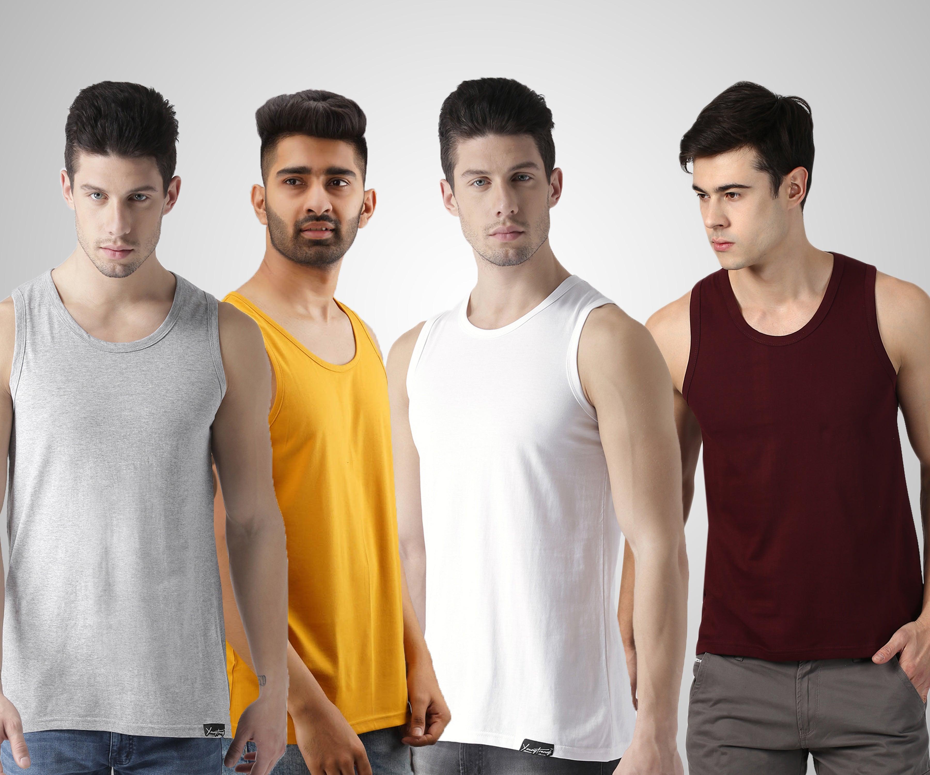 Mens Plain Sleeveless Combo Tshirt - Young Trendz