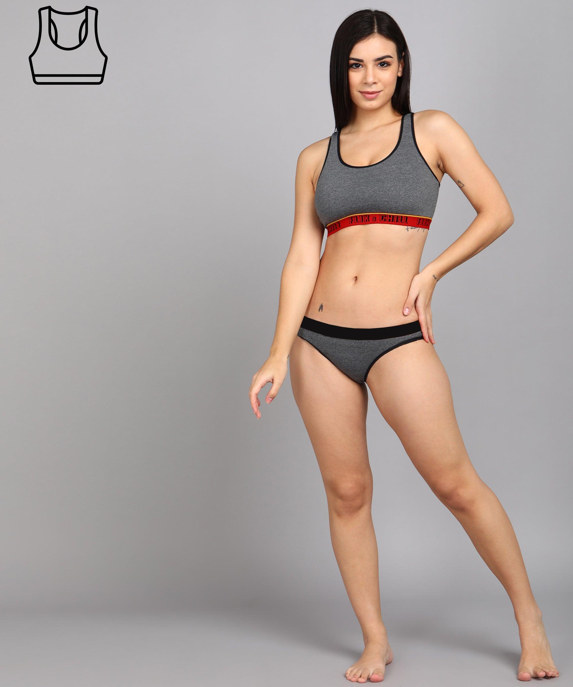 Women Flixchil Inner Sports Bra Grey Melange - Young Trendz