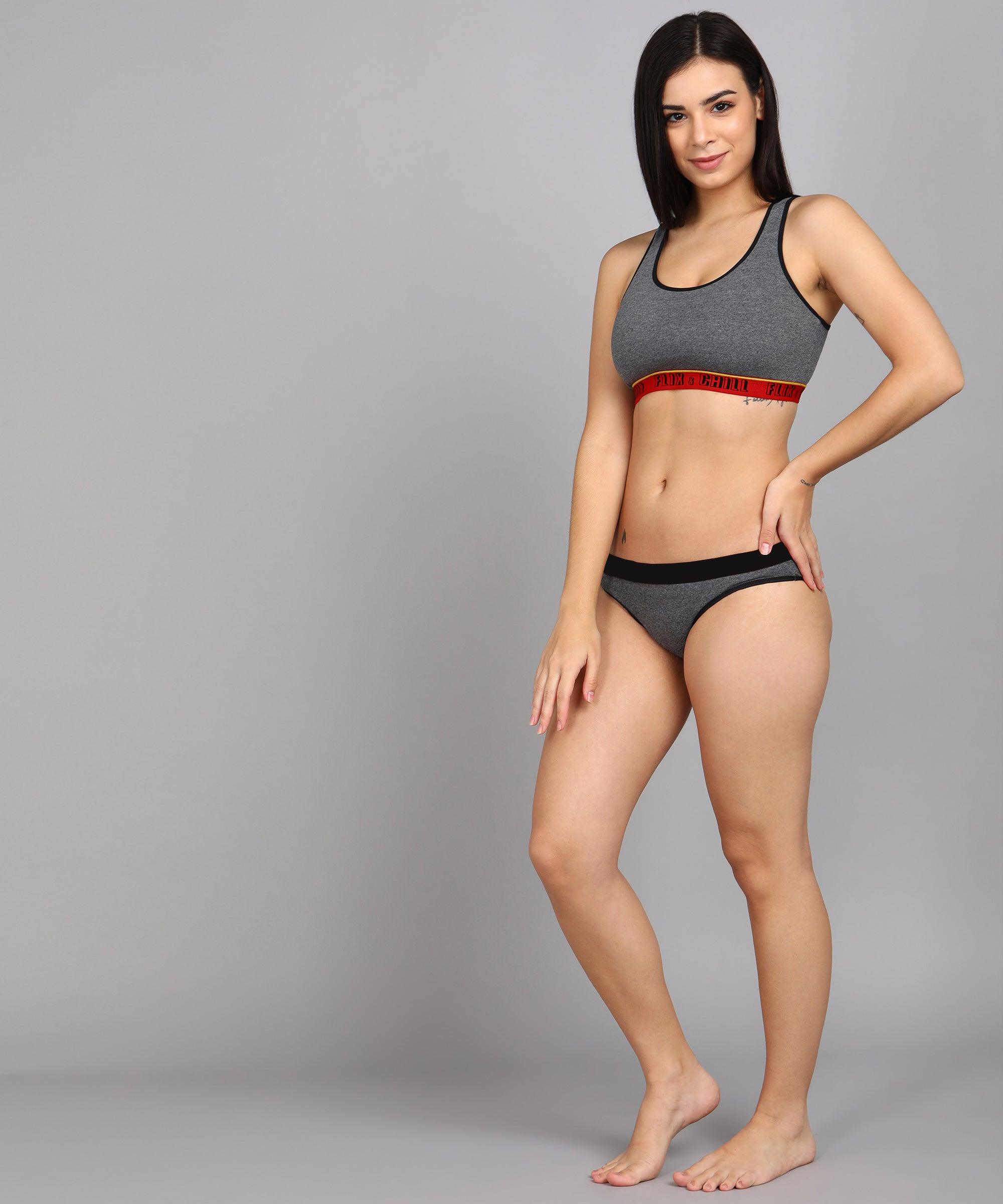 Women Flixchil Inner Sports Bra Grey Melange - Young Trendz