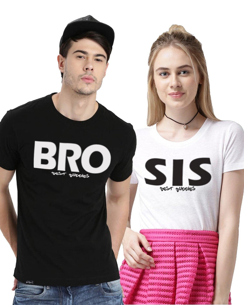 Young Trendz BRO SIS Printed Round Neck T.Shirts (Black & White) - Young Trendz