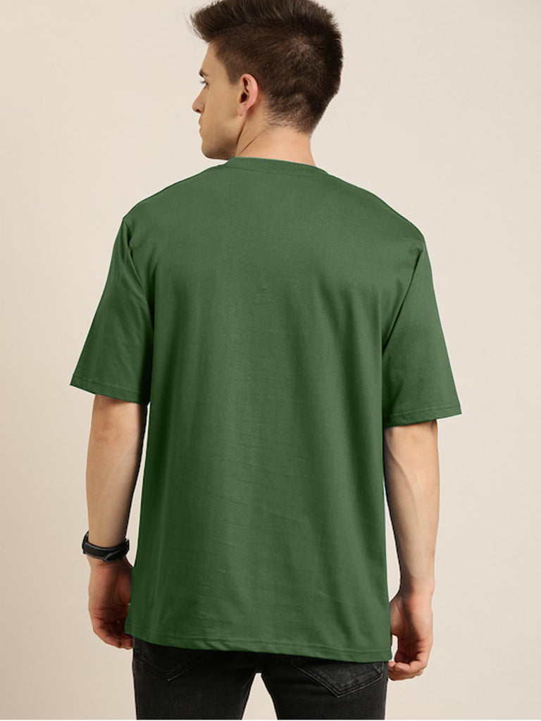 Mens Unisex Over Size Printed Olive Color Tshirts - Young Trendz