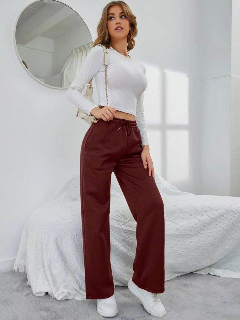Womens Solid Loose Track Pants (brown) - Young Trendz