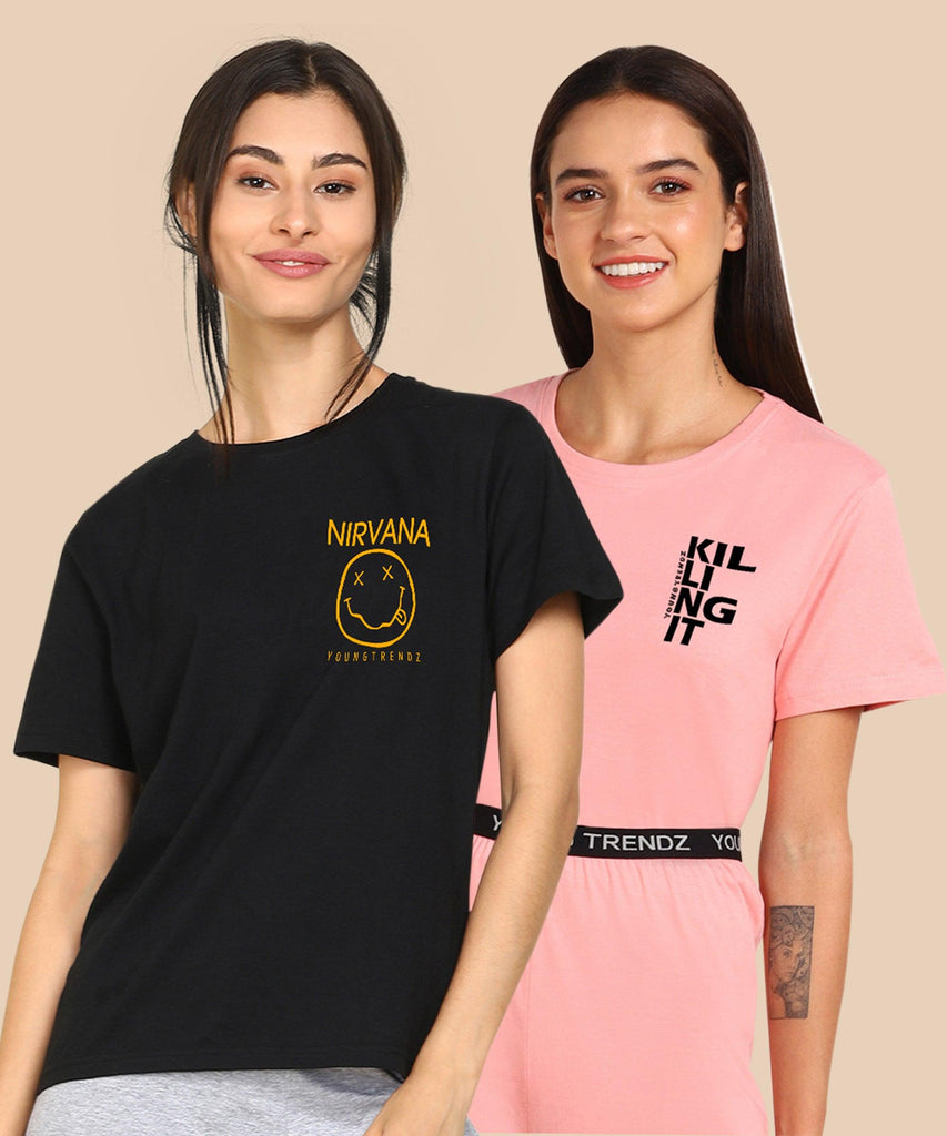 Womens Regular Fit Combo Printed T Shirt - Young Trendz