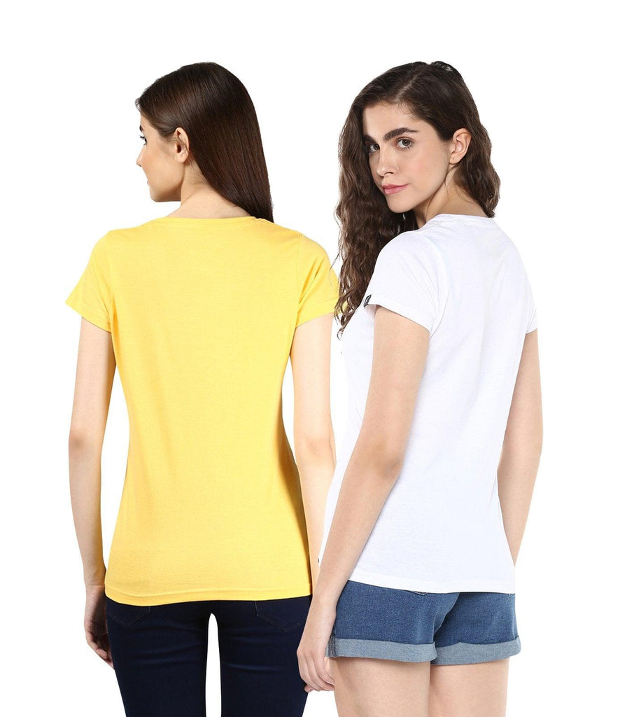 Young Trendz Womens Combo Half Sleeve Cat Printed Yellow Color and Frenchfry Printed White Color Tshirts - Young Trendz