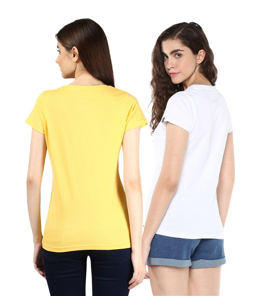 Young Trendz Womens Combo Half Sleeve Cat Printed White Color and Noterelax Printed Yellow Color Tshirts - Young Trendz