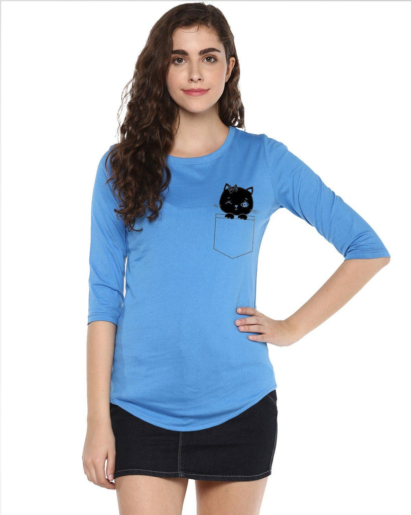 Womens 34U Cat Printed Blue Blue Color Tshirts - Young Trendz