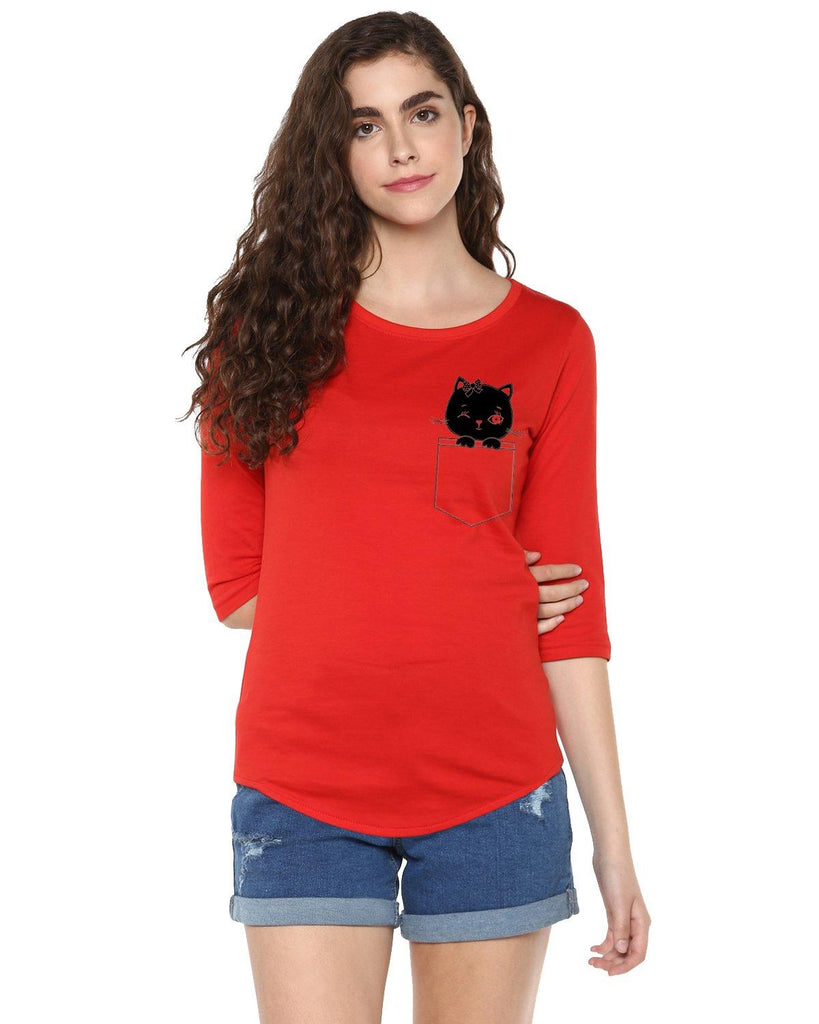 Womens 34U Cat Printed Blue Red Color Tshirts - Young Trendz