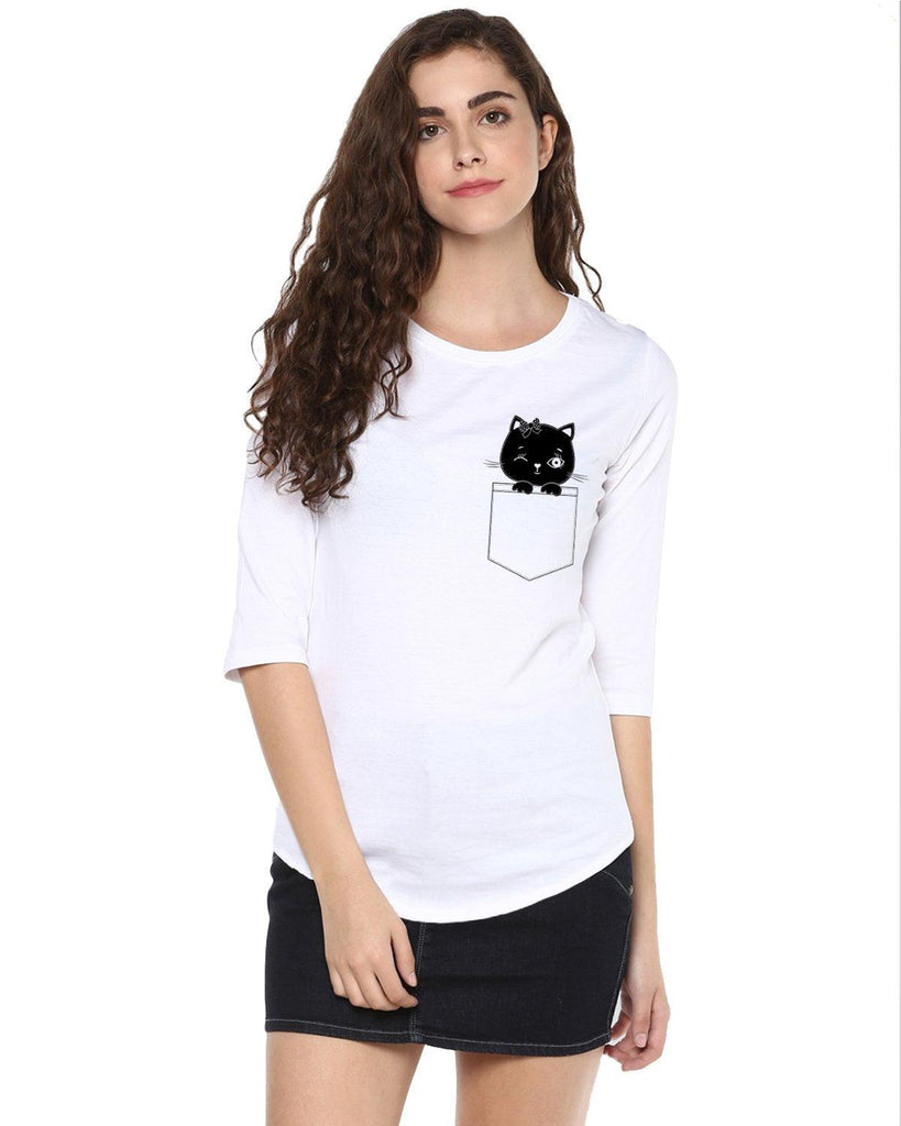 Womens 34U Cat Printed Blue White Color Tshirts - Young Trendz