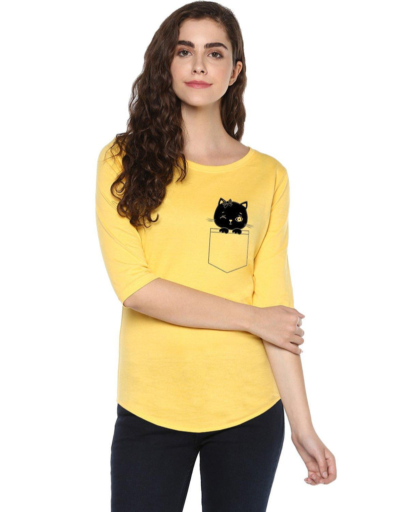 Womens 34U Cat Printed Blue Yellow Color Tshirts - Young Trendz