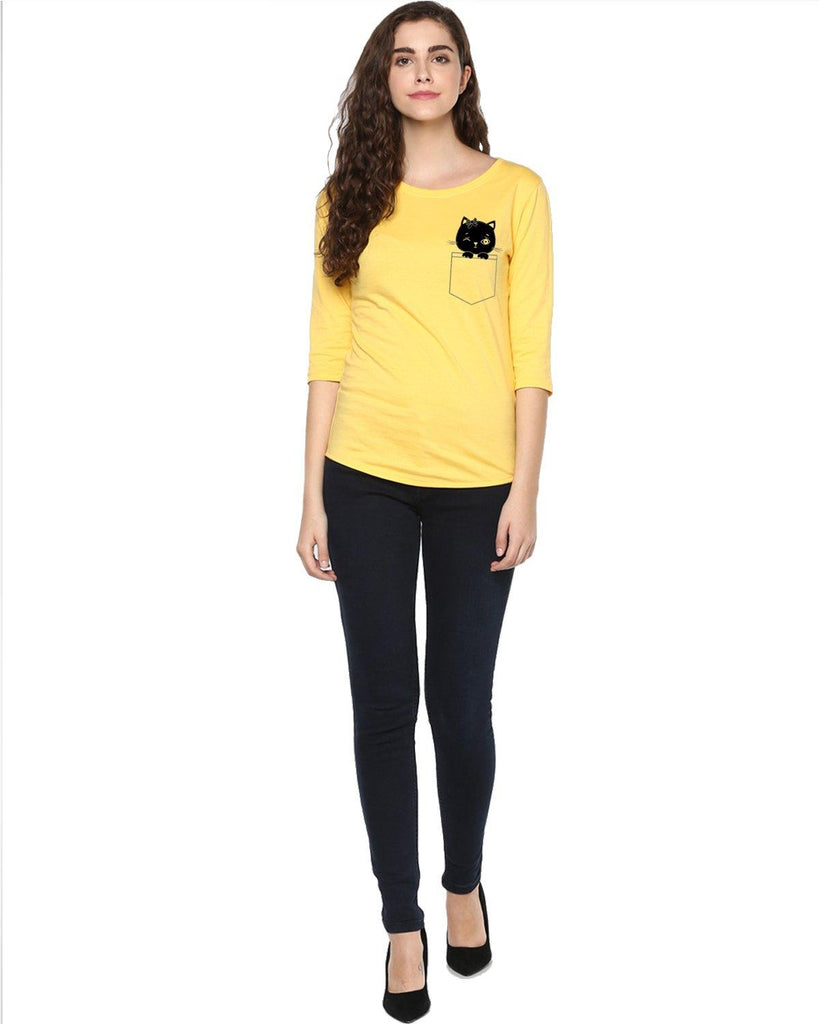 Womens 34U Cat Printed Blue Yellow Color Tshirts - Young Trendz