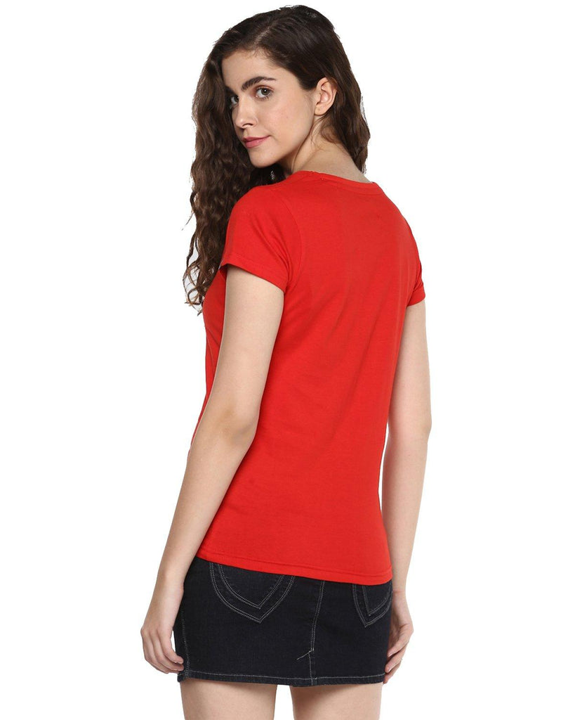 Womens Half Sleeve Cat Printed Red Color Tshirts - Young Trendz