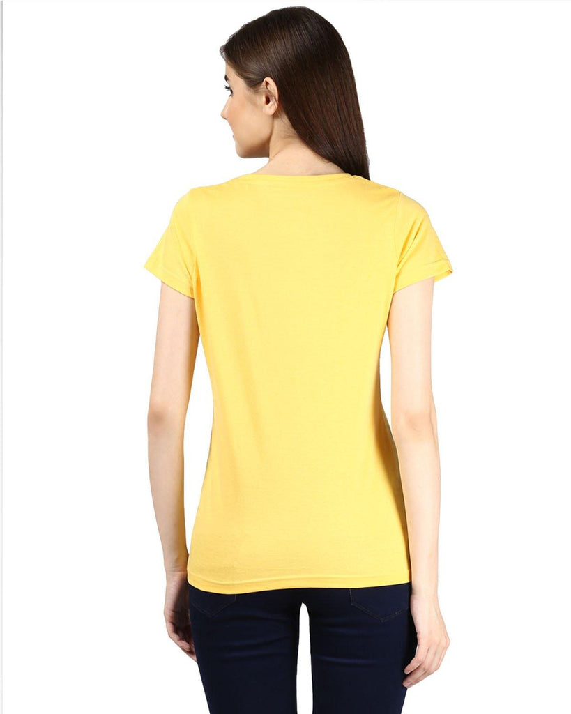 Womens Half Sleeve Cat Printed Yellow Color Tshirts - Young Trendz