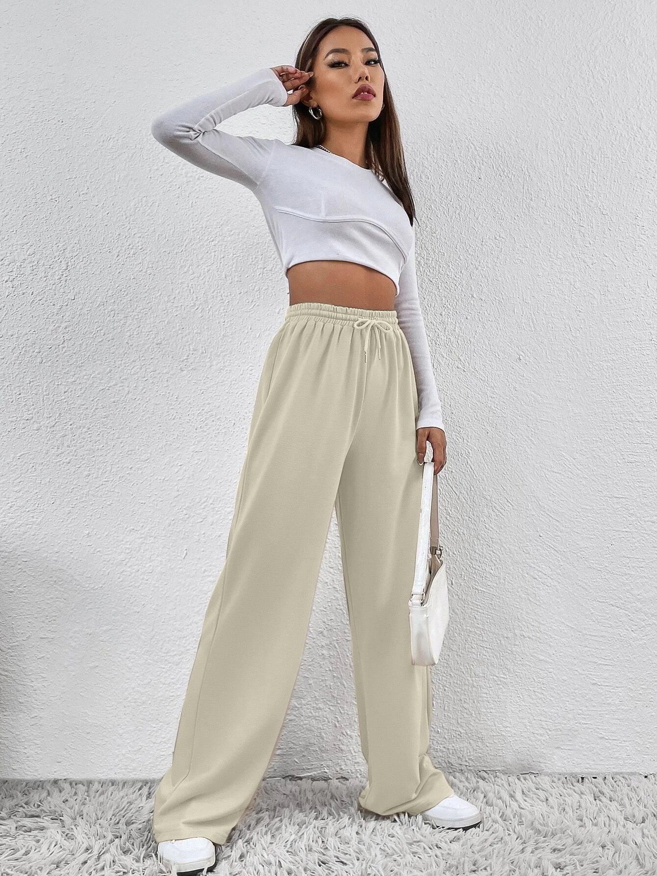 Womens Solid Loose Track Pants (Sand) - Young Trendz