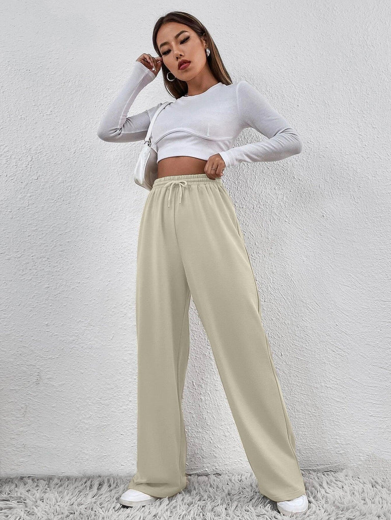 Womens Solid Loose Track Pants (Sand) - Young Trendz