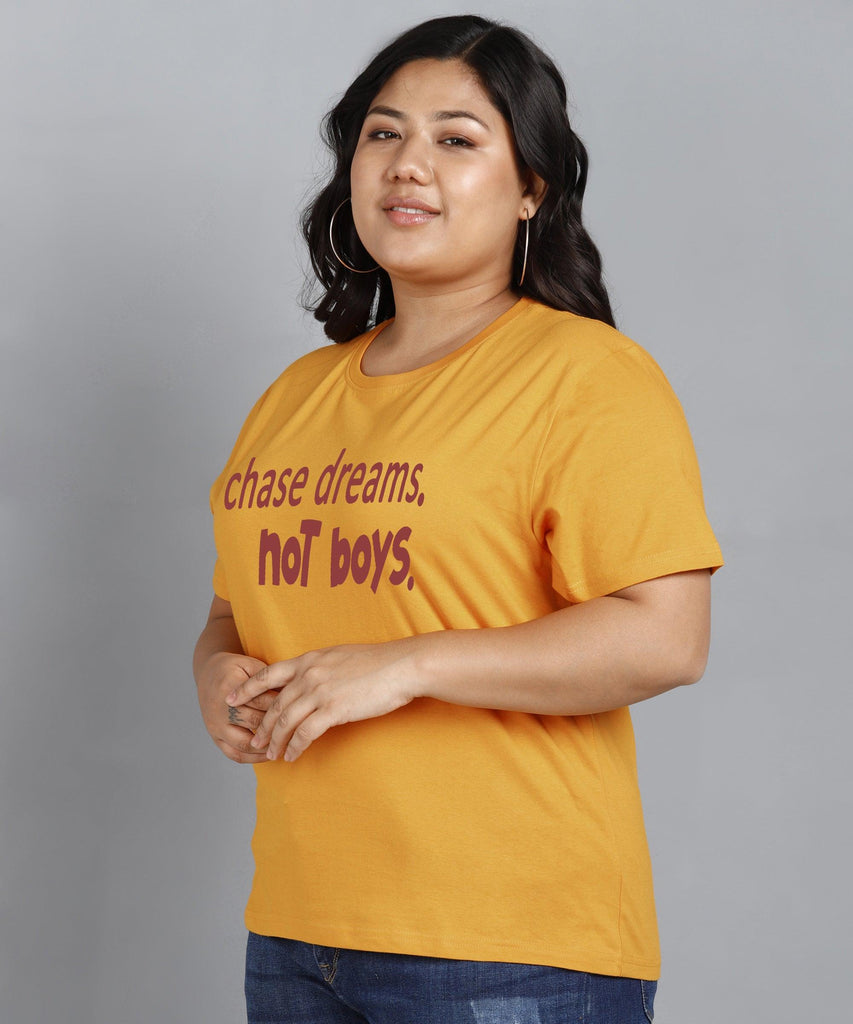 Womens Regular fit Plus Size Printed T-shirt (Mustard) - Young Trendz