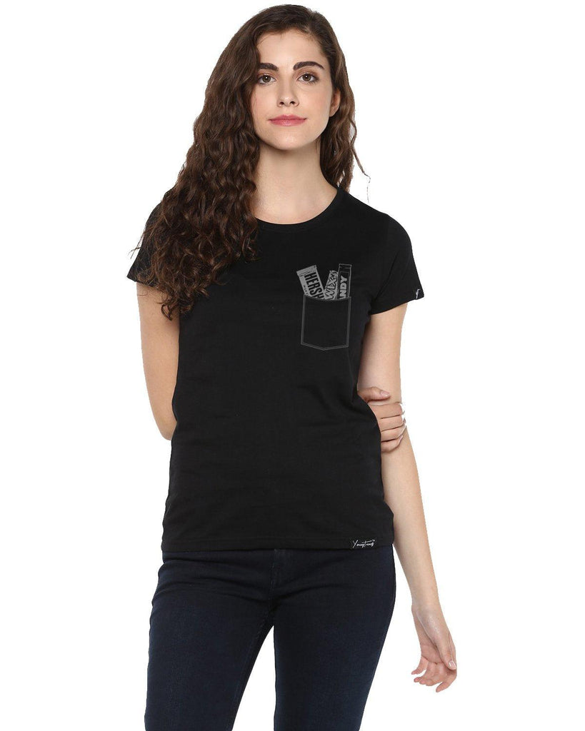 Womens Half Sleeve Chocolate Printed Black Color Tshirts - Young Trendz