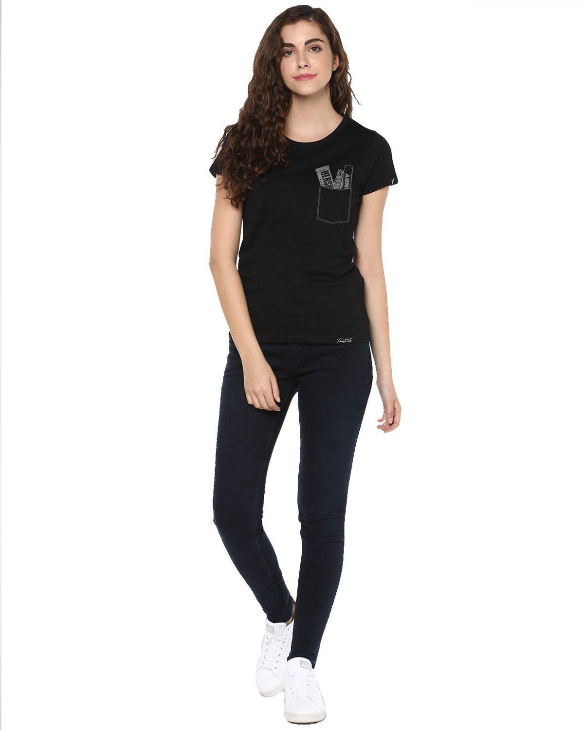 Womens Half Sleeve Chocolate Printed Black Color Tshirts - Young Trendz