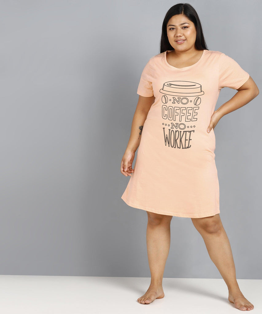 Womens Plus Size Printed Nighty (Peach) - Young Trendz