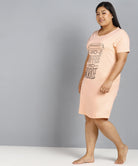 Womens Plus Size Printed Nighty (Peach) - Young Trendz