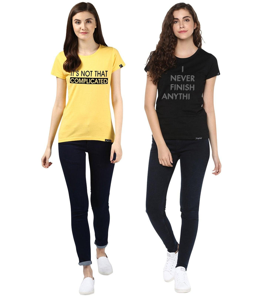Young Trendz Womens Combo Half Sleeve Complicate Printed Yellow Color and Finish Printed Black Color Tshirts - Young Trendz