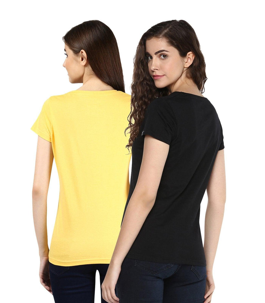 Young Trendz Womens Combo Half Sleeve Complicate Printed Yellow Color and Finish Printed Black Color Tshirts - Young Trendz
