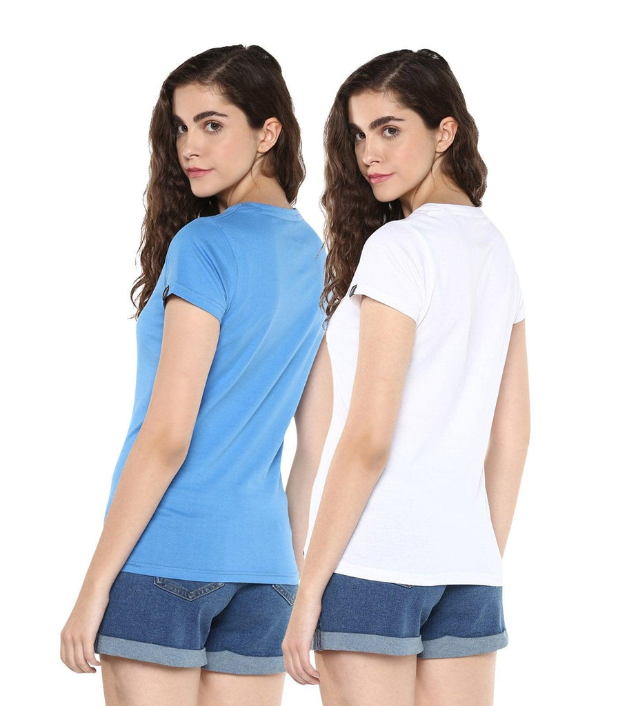 Young Trendz Womens Combo Half Sleeve Complicate Printed Skyblue Color and Itis Printed White Color Tshirts - Young Trendz